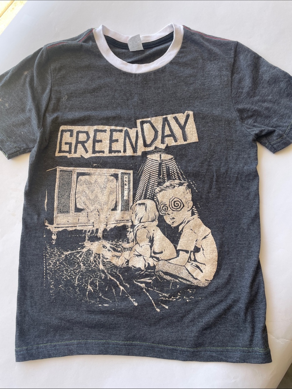 Kids' Graphic Ringer Tee - Charcoal with White Trim